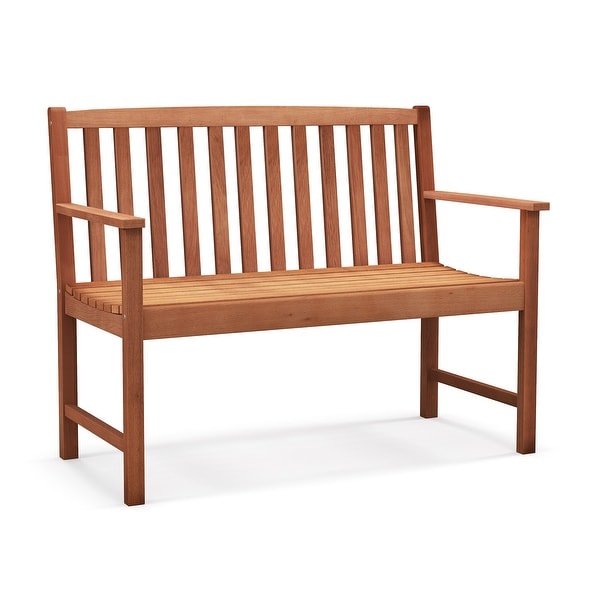 2Seat Patio Wood Bench with Cozy Armrests and Backrest