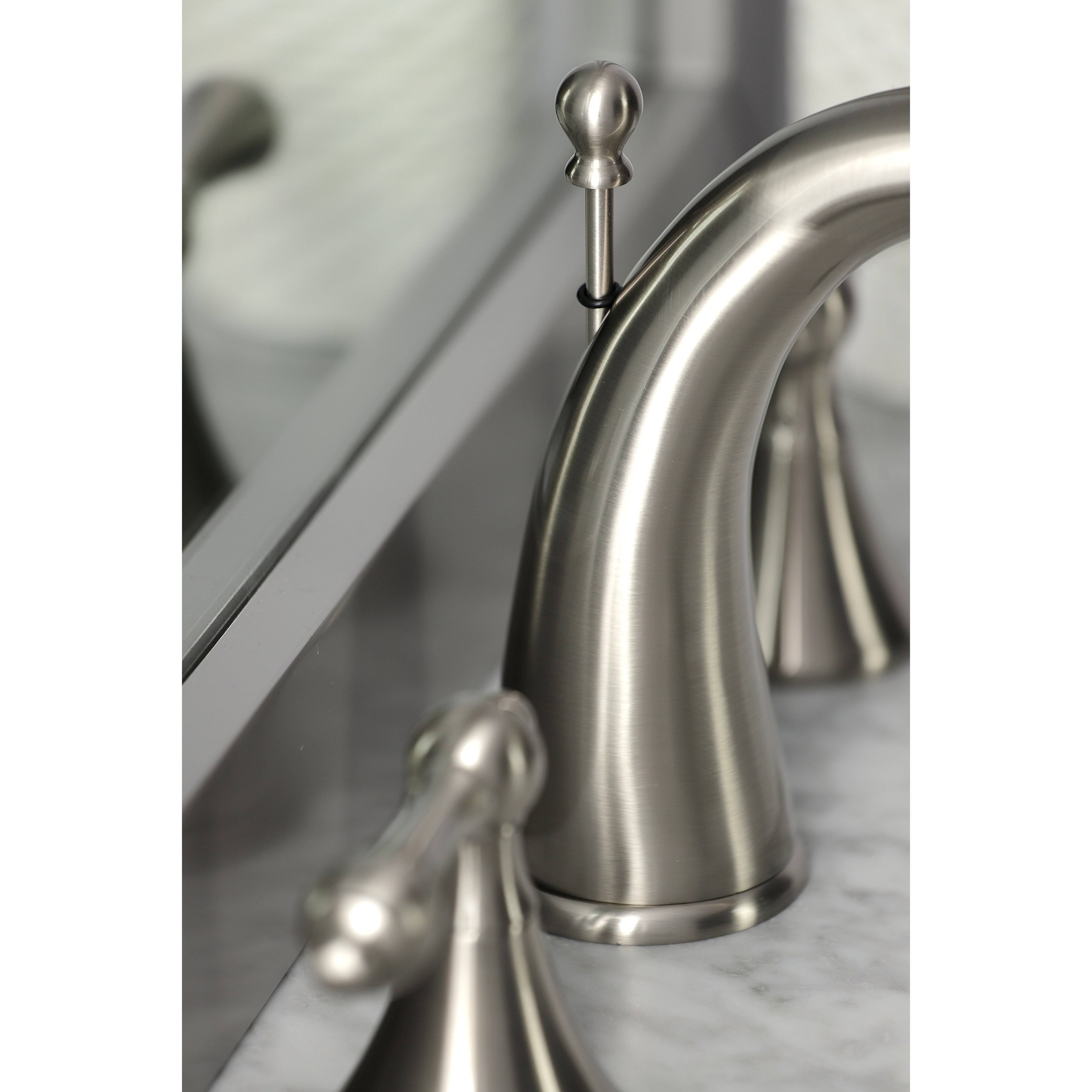 Kingston Brass Naples 8-Inch Widespread Bathroom Faucet with Brass Pop-Up - Brushed Nickel KS2978AL
