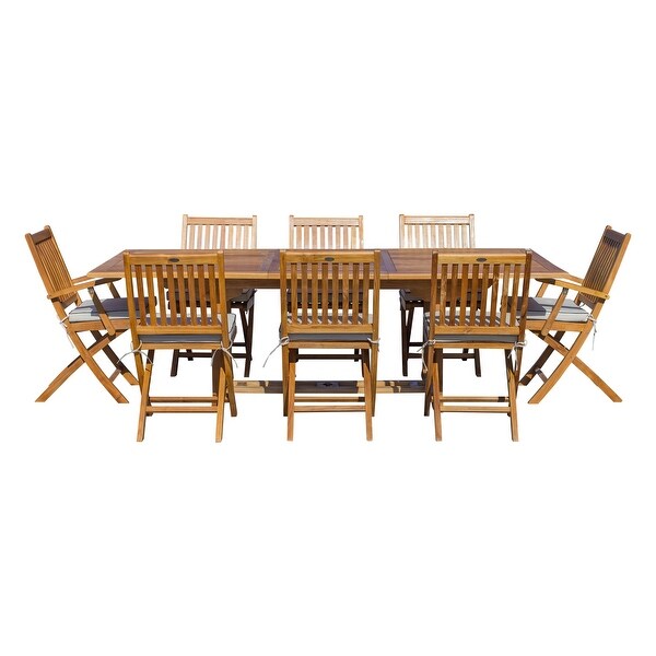 Seven Seas Teak 9 Piece Teak Wood Santa Monica Patio Dining Set,Rectangular Extension Table,8 Folding Arm and Side Chairs