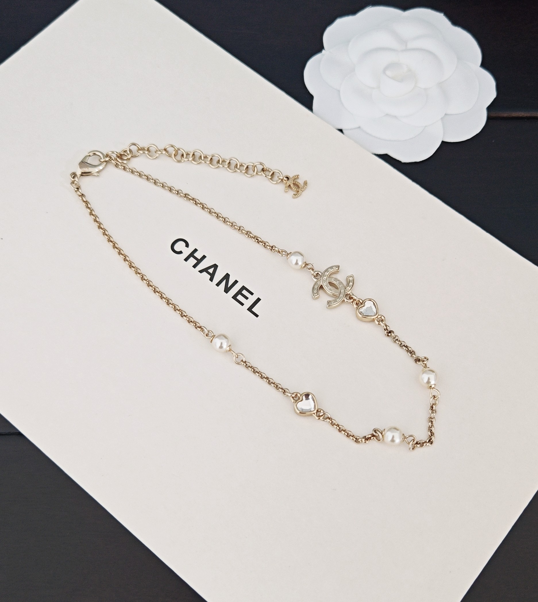 Chanel light gold chain heart necklace - cnluxepick