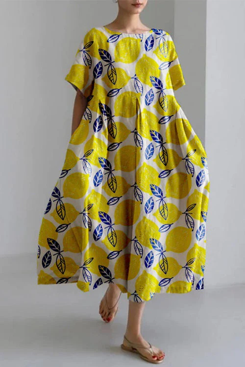 Printed A-Line Midi Dress with PocketsClistos
