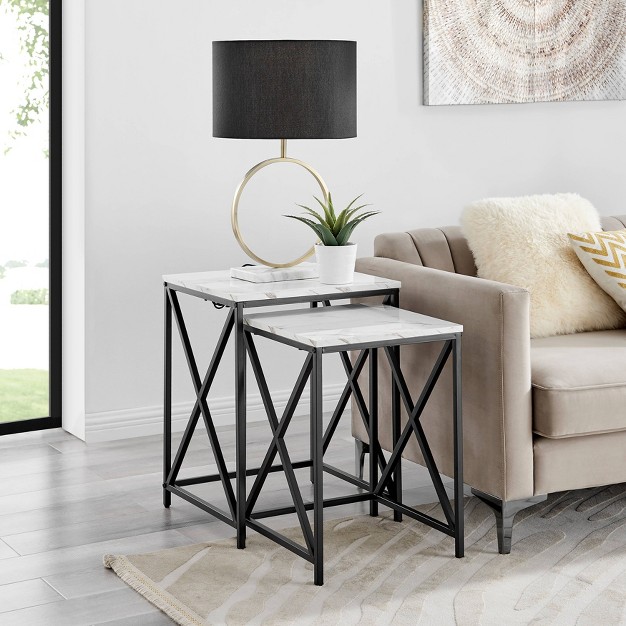 Square Marble Finish Nesting Side Table Set Danya B