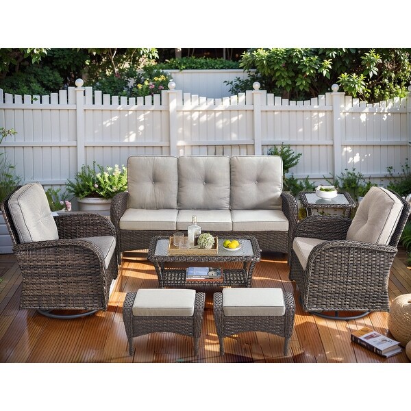 7 Piece Outdoor Sofa with Swivel Chairs and Ottomans