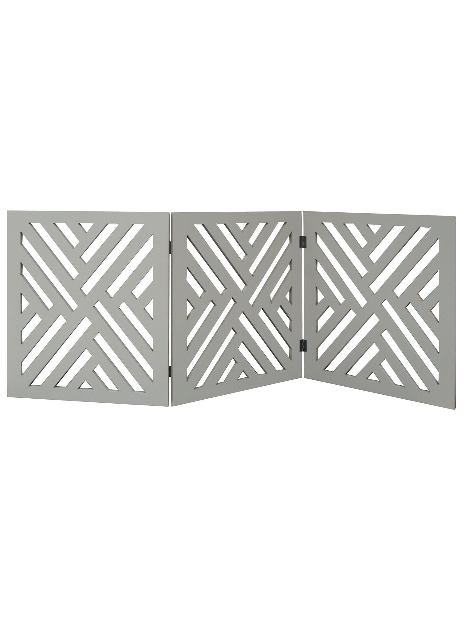 Etna 3-Panel Lattice Design Wooden Pet Gate, Grey - Decorative TriFold Pet Gate for Doorways, Stairs - Indoor/Outdoor Pet Barrier - Free Standing Pet Gate Measures 24-48