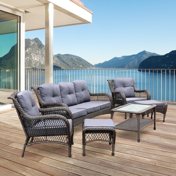 6piece Resin Wicker Patio Furniture Conversation Set with High Back