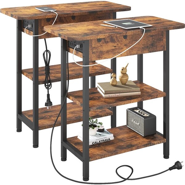 Set of 2 Flip Top Narrow Side Table,Nightstands,End Tables Brown