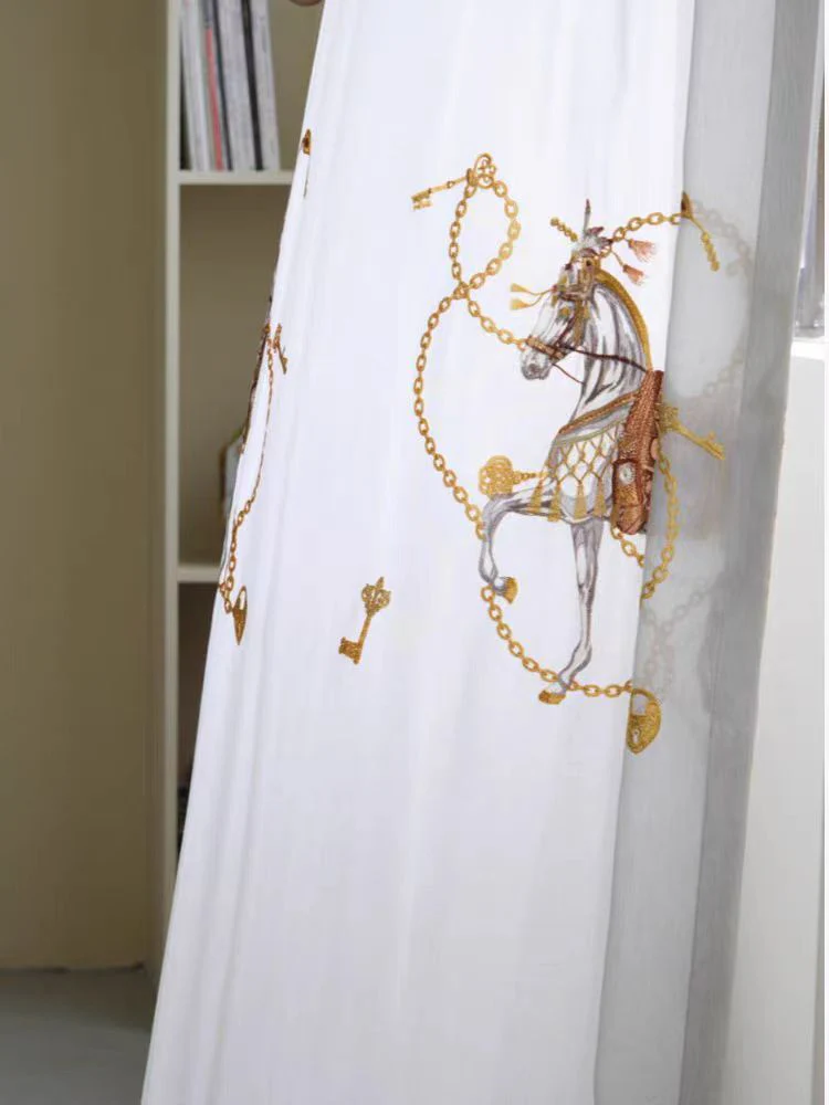 FS008 - Herm@s Dream of Paris / Three-Dimensional Embroidery Soft Light Sheer Curtains Translucent Living Room Bedroom Floor-to-Ceiling Curtains