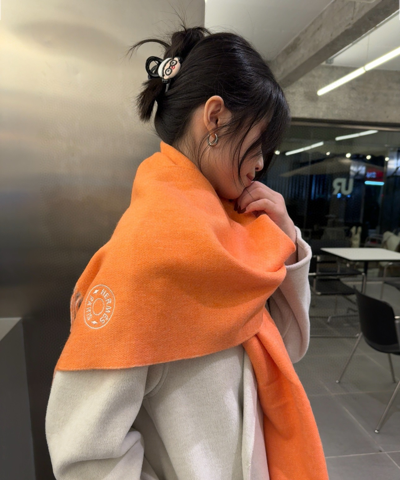 Hermes Cashmere Blanket Scarf Orange For Women 180cm