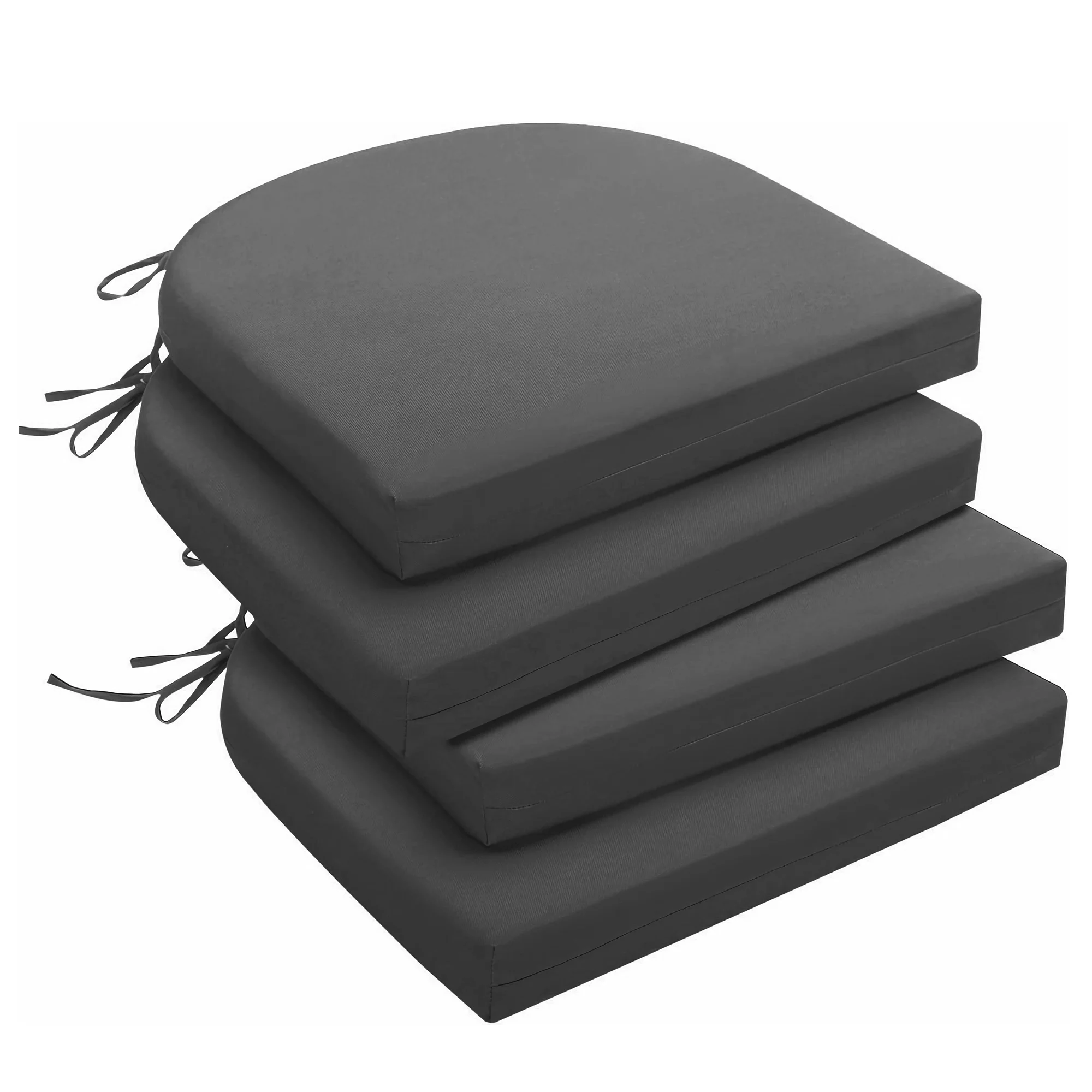 UNIKOME Outdoor Patio Chair Cushions Pack of 4,Water Resistant Patio Decor Chair Seat Cushions with Ties, Sponge Filling Round Corner Seat Cushions for Backyard Patio Chair, 17