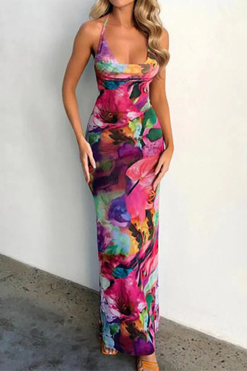 Floral Backless Bodycon Maxi DressClistos