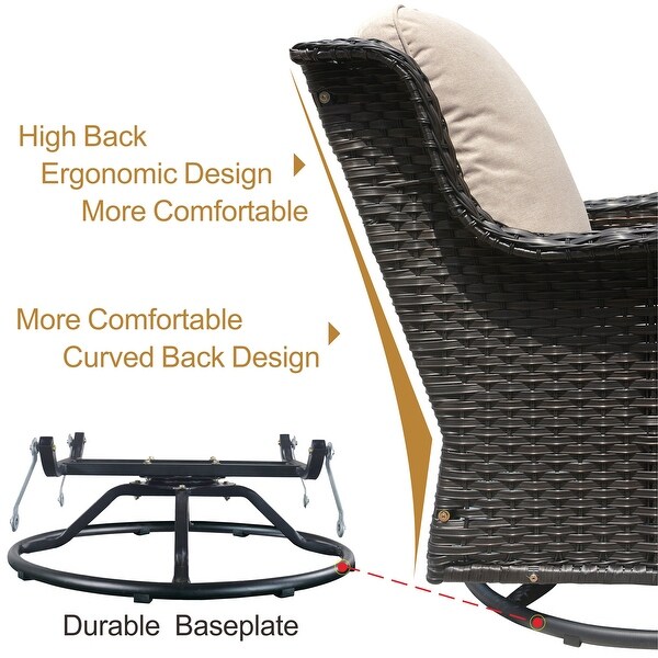OVIOS 6piece Rattan Wicker Patio Furniture Set Swivel Gliding Chair Set