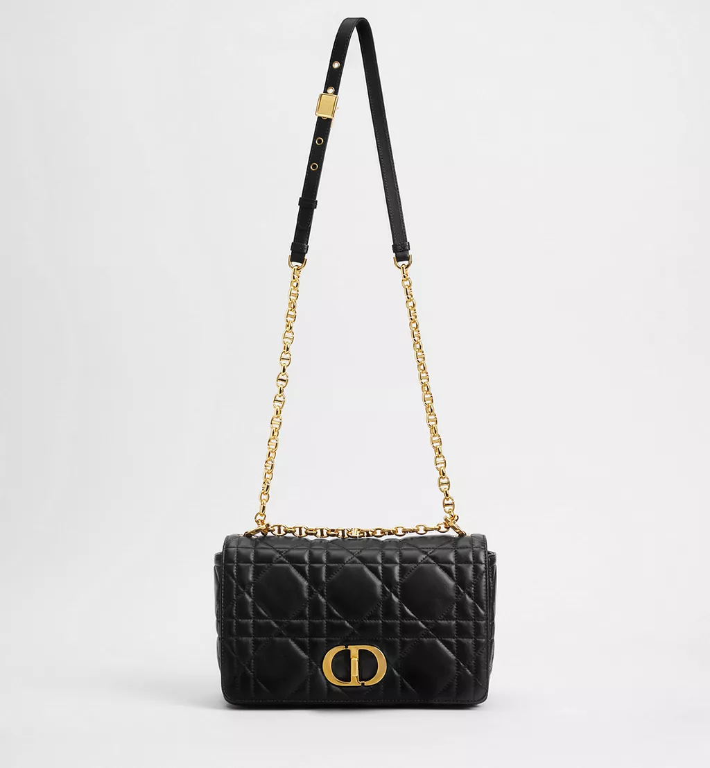 Dior Medium Soft Dior Caro Bag Black Macrocannage Lambskin