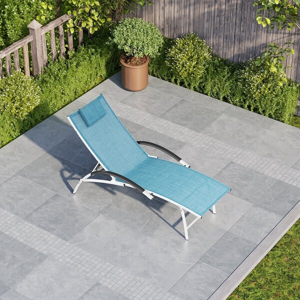 Crestlive Outdoor Adjustable Reclining Chaise Lounge Chair with Arms and Headrest,Aluminum or Steel Frame Options