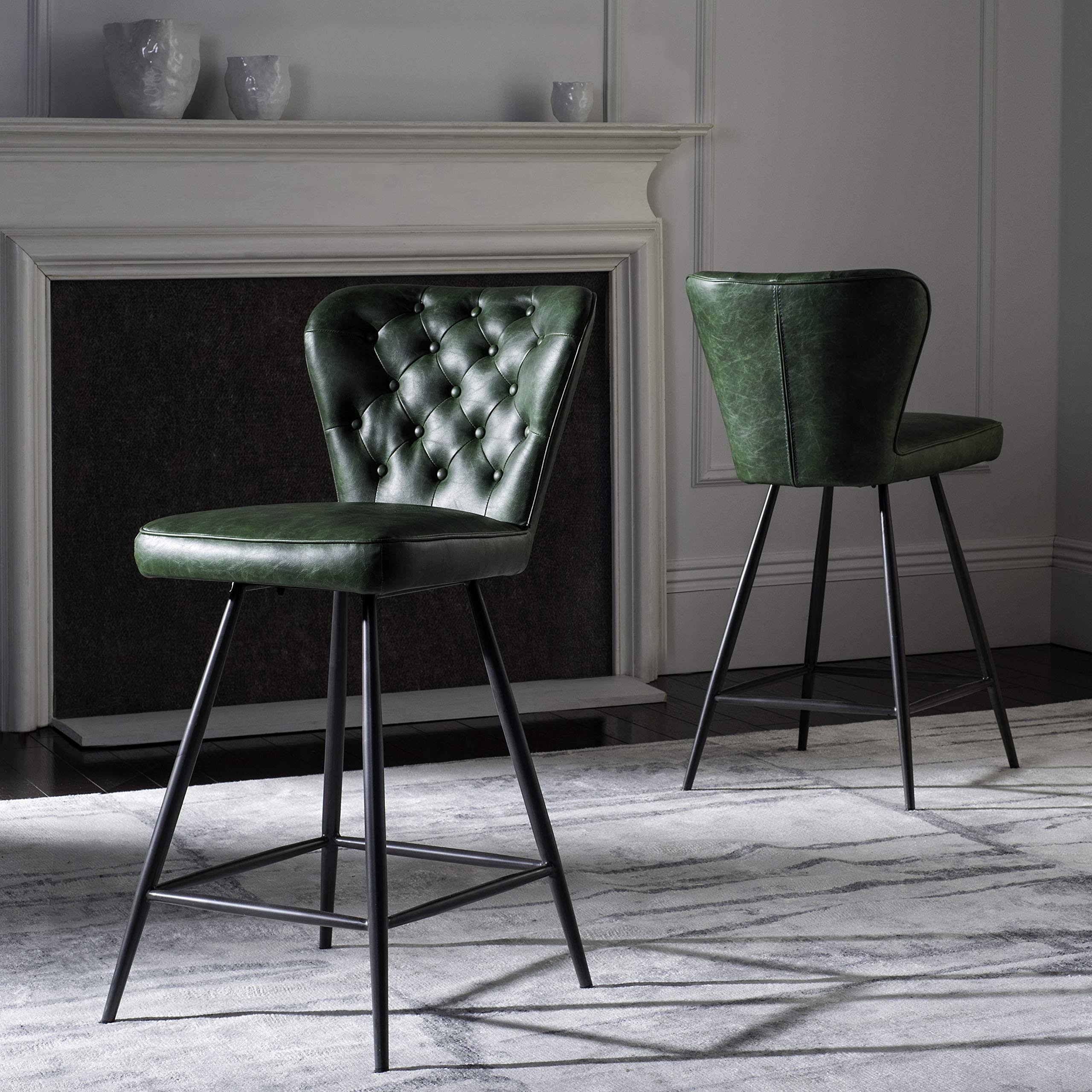 Safavieh Ashby Tufted Leather Swivel Counter Stool, Set of 2, Green