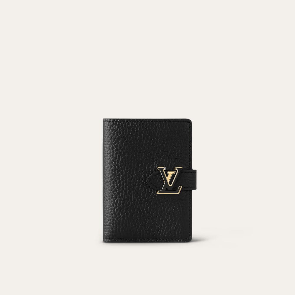 Louis Vuitton Vertical Compact Wallet Capucines Taurillon Black / Arizona Beige 3.5 Inches M82198