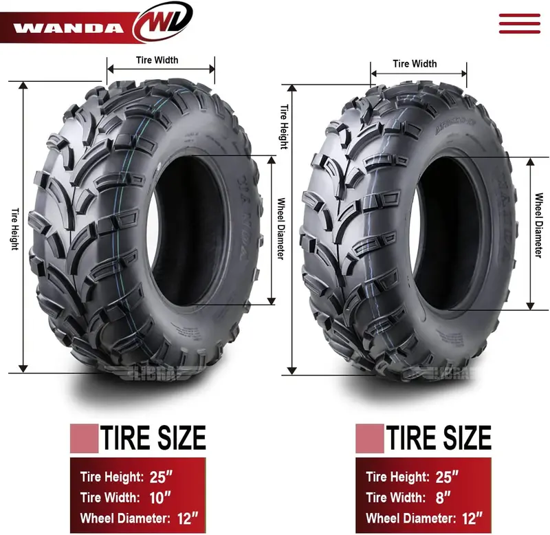 Wanda ATV/UTV Tires 25×8-12 Front and 25×10-12 Rear /6PR P373, Set 4