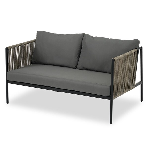 4Piece Rope Sofa Conversation Sets with Cushions and Table
