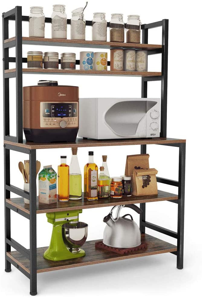 Tribesigns 5-Tier Kitchen Bakers Rack with Hutch, Industrial Microwave Oven Stand, Free Standing Kitchen Utility Cart Storage Shelf Organizer (Rustic Brown)