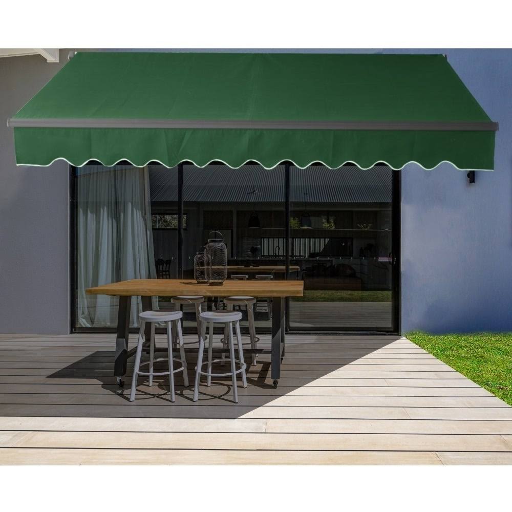 Aleko AB12X10GREEN39 12 x 10 ft. Black Frame Retractable Home Patio Canopy Awning Green