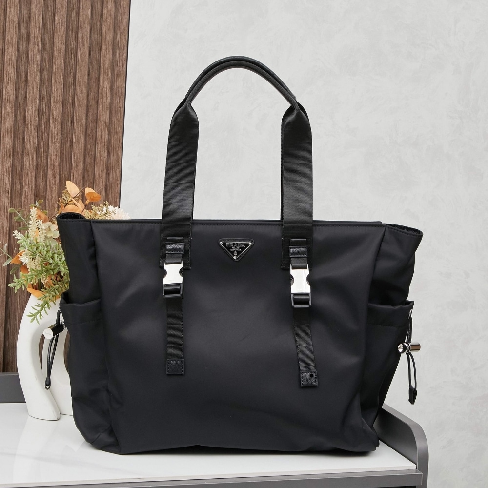 Prada Re Nylon And Saffiano Tote Black 39Cm