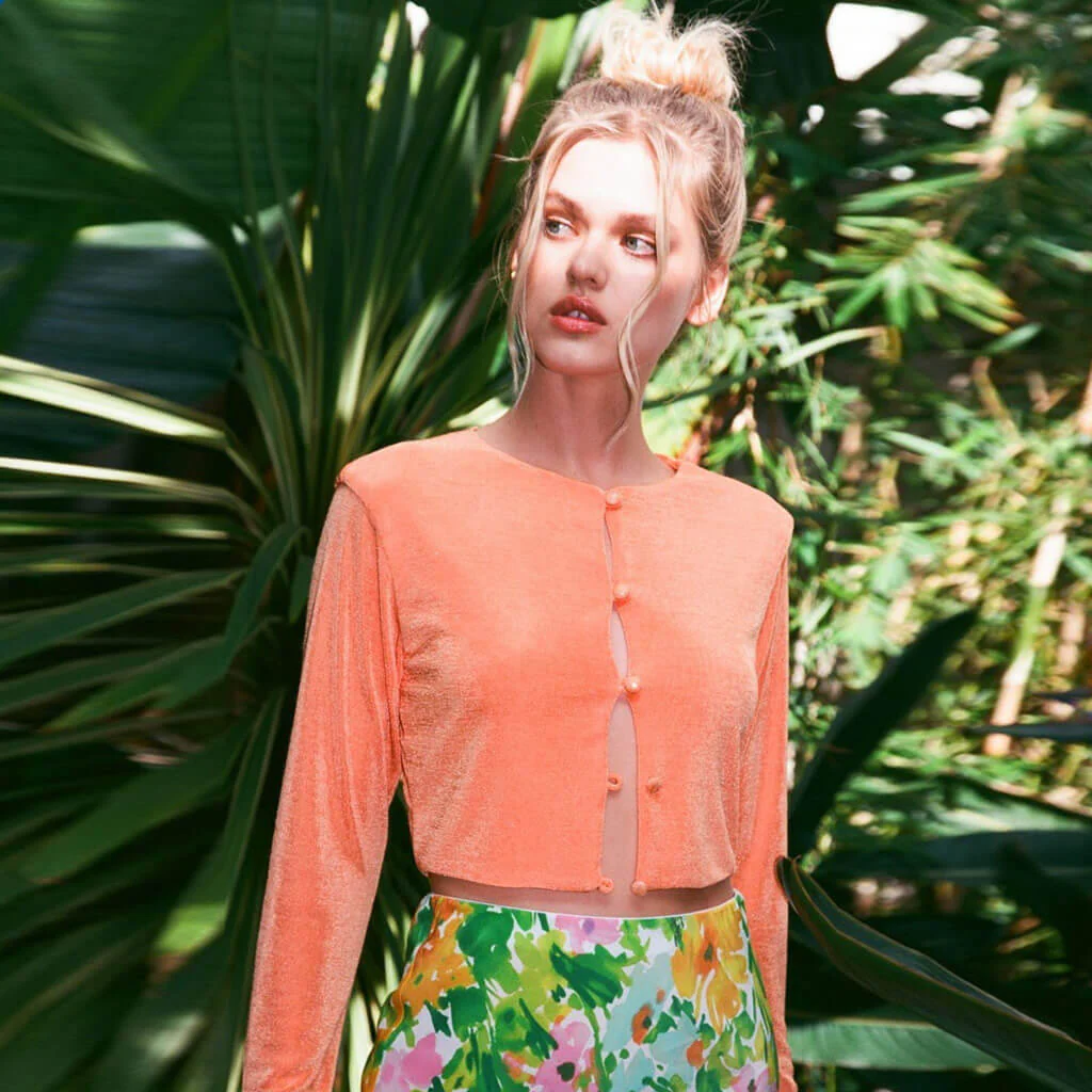 Button-Up Cropped Knit Top | Long Sleeve Sheer TopClistos