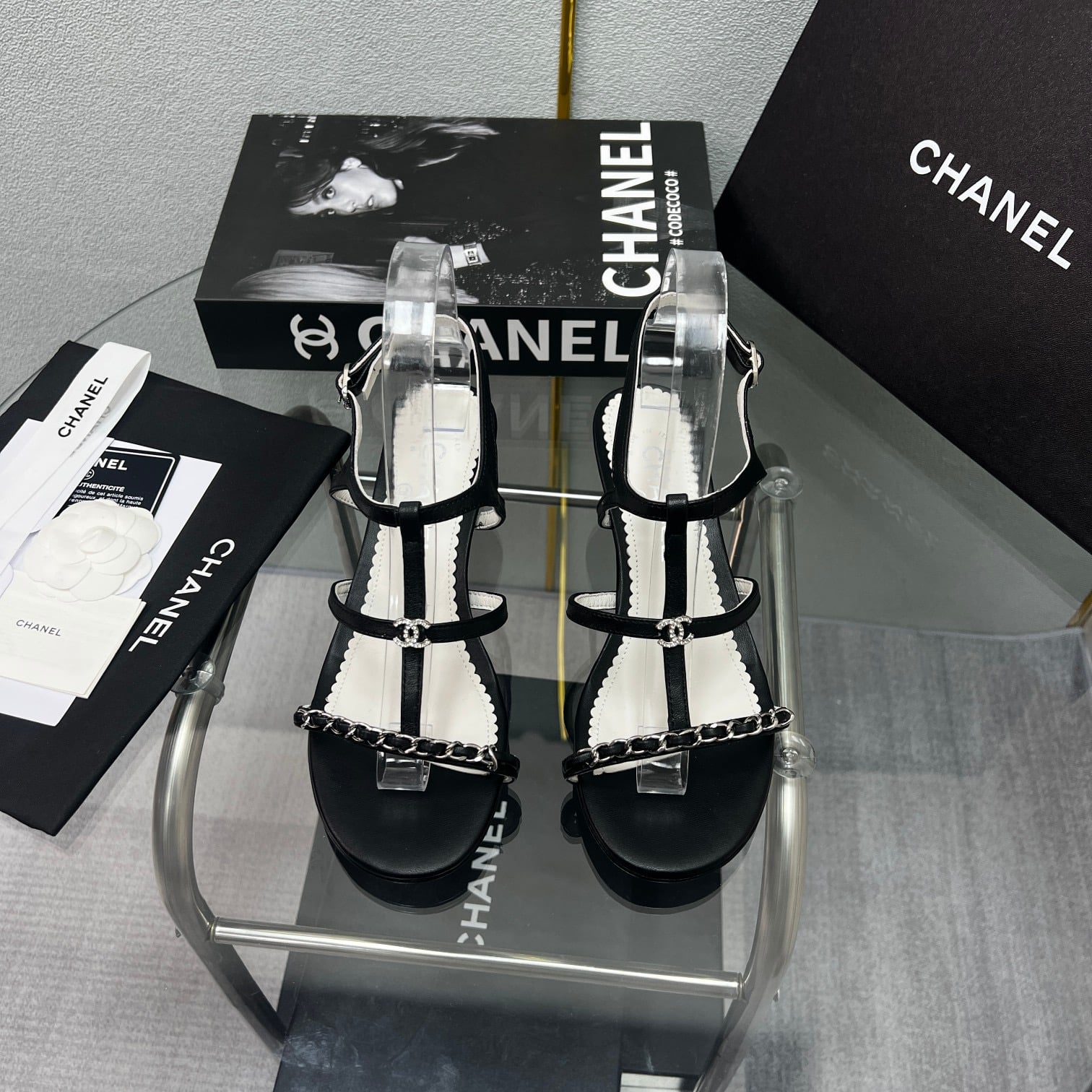 Chanel Sandals Metal Black G39645 X01000 94305