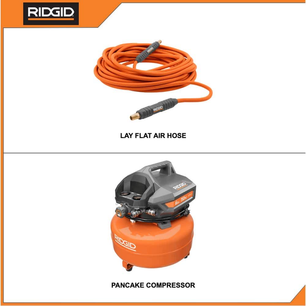 Ridgid 6 Gal. Portable Electric Pancake Air Compressor with 1/4 in. 50 ft. Lay Flat Air Hose OF60150HB-R5025LF