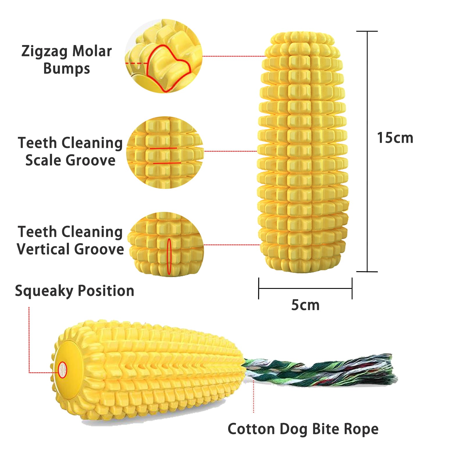 Dog Chew Toys, Puppy Toothbrush for Cleaning Teeth,Dog Squeak/Non-Squeak Toys Interactive Corn Toys, Dog Toys Aggressive Chewers for Small/Medium/Large Dog