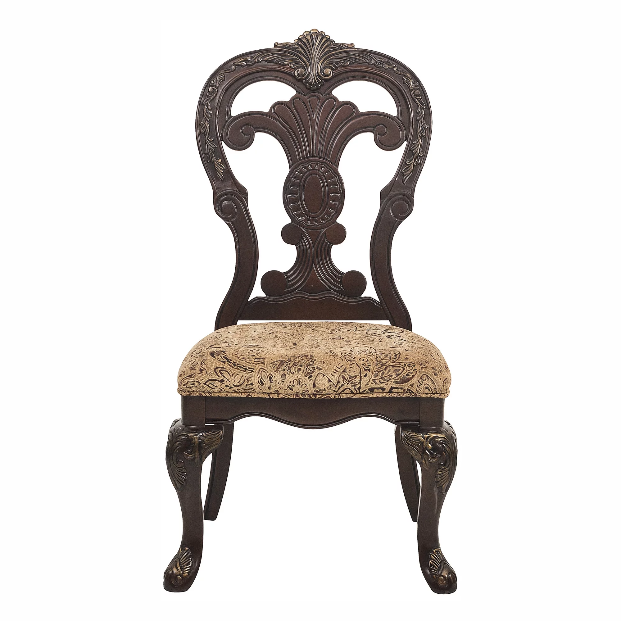 Dawn Whisper Elegant Style Beautiful Side Chairs 2pc Set Cherry Finish with Gold Tipping Fabric Upholstered Traditional Formal Dining Room Furniture