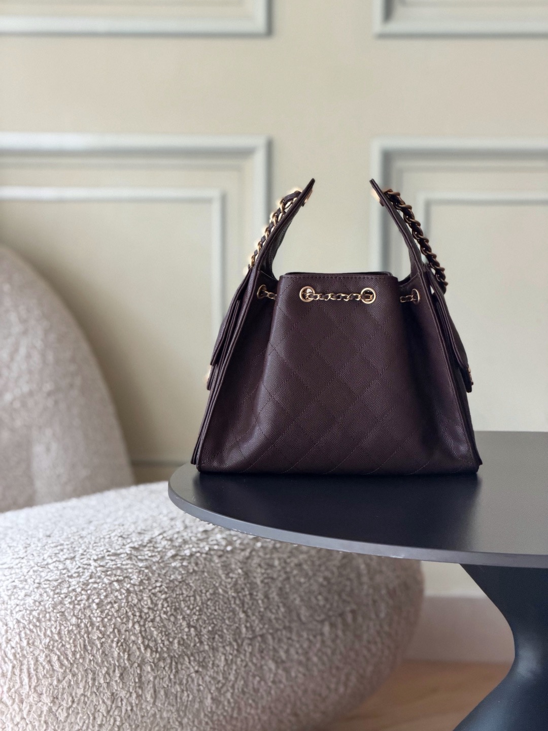 Chanel 25bag 25C Caviar leather white & gold small