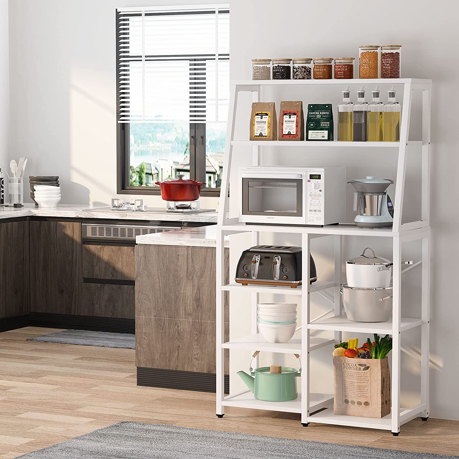 Tribesigns Kitchen Baker’s Rack with Storage Shelves, 8-Tier Microwave Oven Stand Coffee Bar with Hutch, Utility Storage Shelf Standing Spice Rack for Home Kitchen