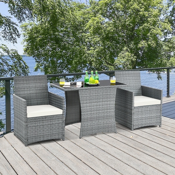 Costway 3PCS Patio Rattan Furniture Set Cushioned Sofa Armrest Garden