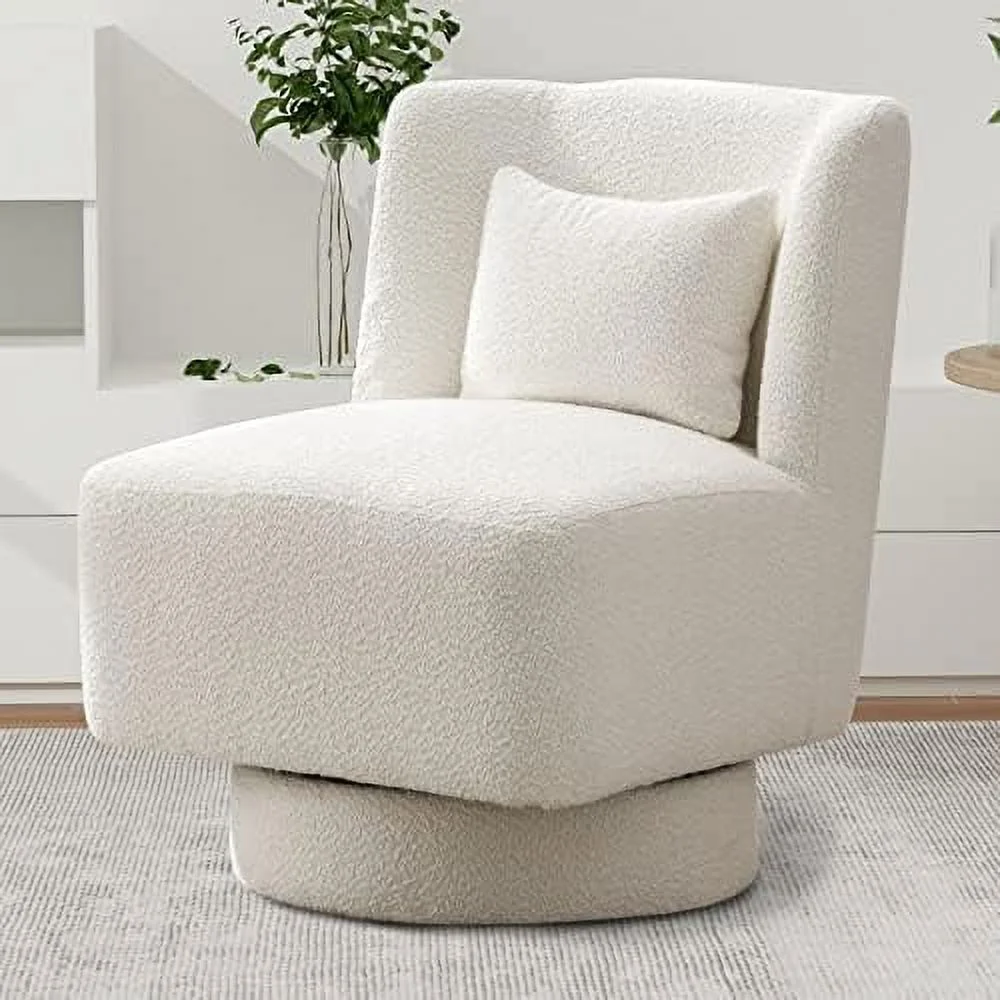 xrboomlife Swivel Barrel Boucle Chair  Comfy Accent Sofa Chair with  Small Pillow  Modern Round Club Arm Chairs for Living Room  Nursery  Bedroom  Office  Lounge (Camel)