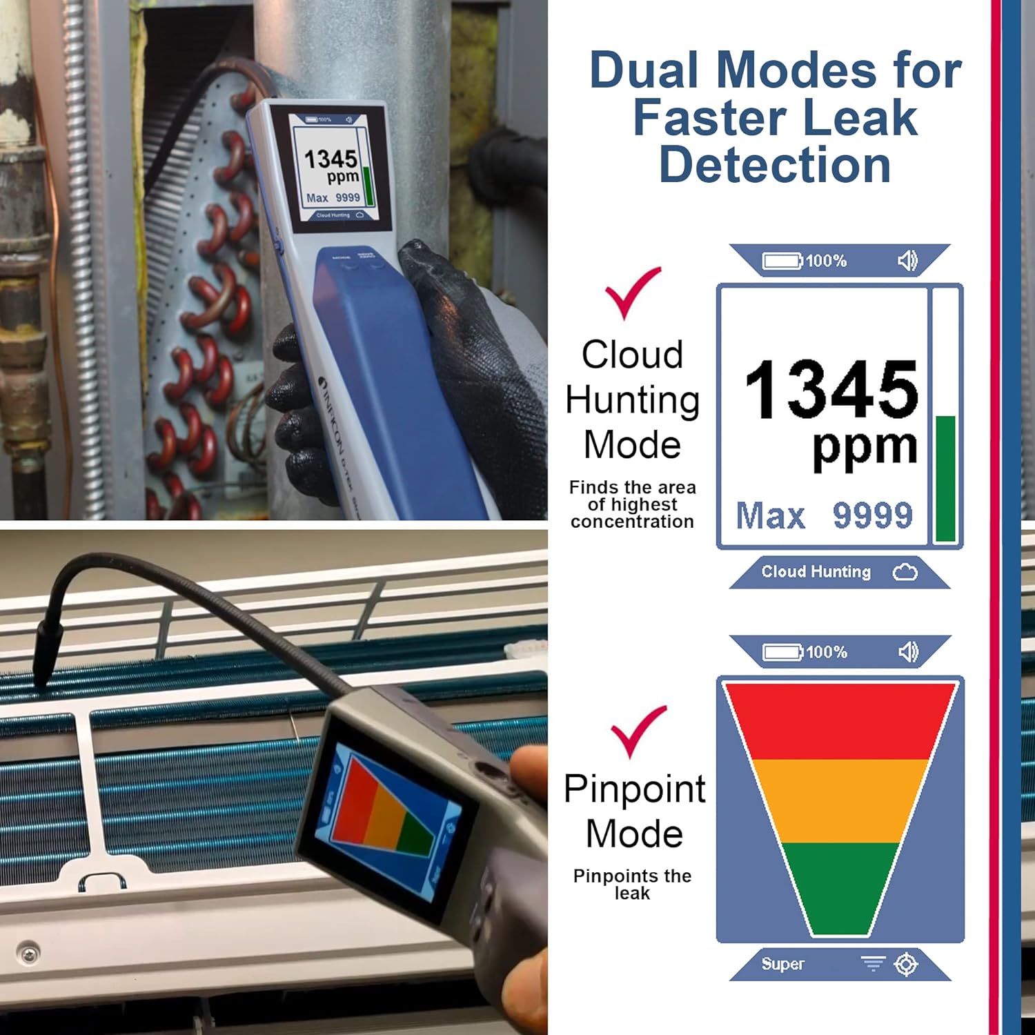 Refrigerant Leak Detector and Portable Monitor, Model: 724-202-G1,Off-White
