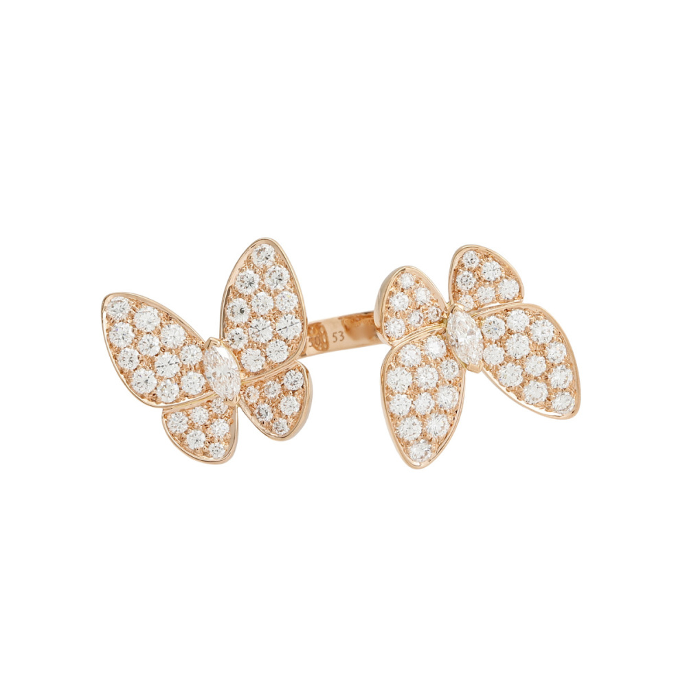 Van Cleef & Arpels Papillon Entre Les Door Ring 18K Rose Gold Diamond