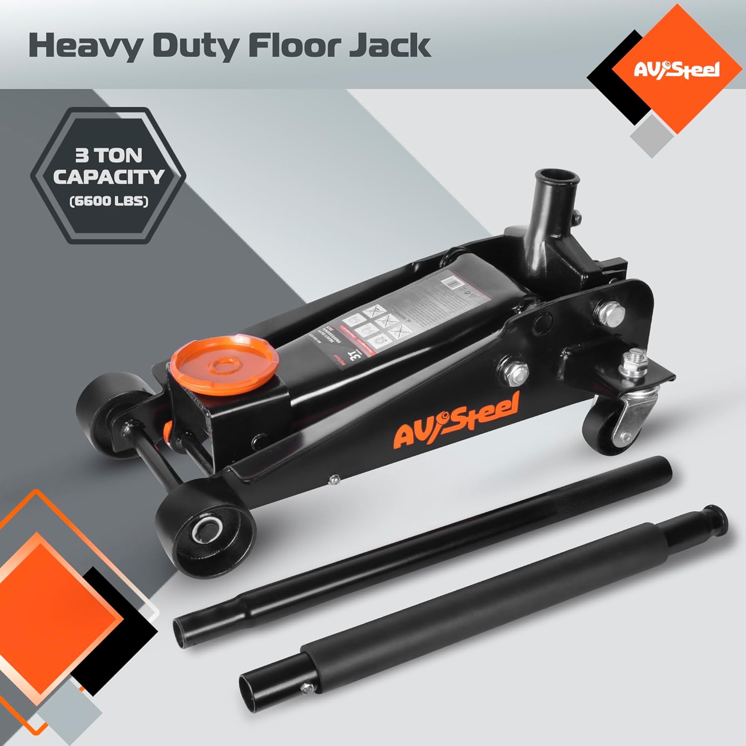 3 Ton Heavy Duty Hydraulic Floor Jack for Car (6600 lbs) With Single Piston Pump, Quick Lift, Lifting Range 5.5'' to 18.5''