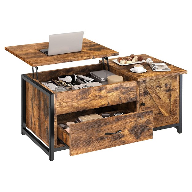 Fabato 41 7 Inch Lift Top Rustic Living Room Open Storage Coffee Table With Hidden Compartments Open Shelf Cabinet Storage And Drawer Rustic Brown