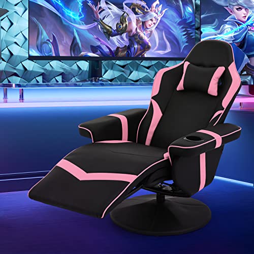 MoNiBloom Video Gaming Chair Racing Style Single Living Room Sofa Recliner with Detachable Headrest, Ergonomic Comfy Home Theater Seating Game Lounge Chair w/Retractable Footrest and Cup Holder, Grey