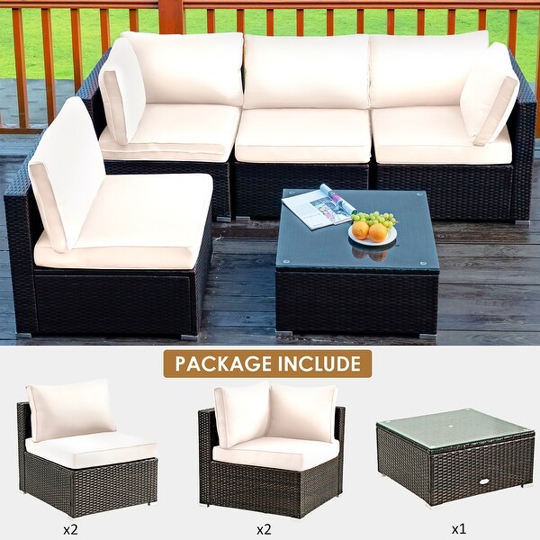 Costway 5PCS Patio Rattan Furniture Set Cushioned Sofa and Chair Coffee
