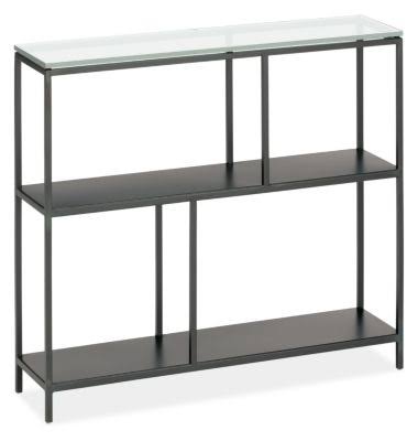 Room u0026 Board | Modern Bowen Console Table in Recycled Natural Steel 8D 32W 29h in White | White Tempered Glass Top