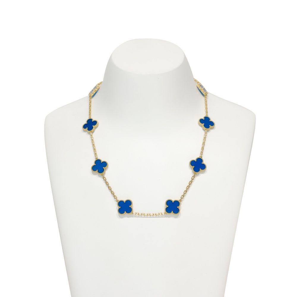 Van Cleef & Arpels Vintage Alhambra 10 Motifs Necklace 18K Yellow Gold Agate VCARP34800