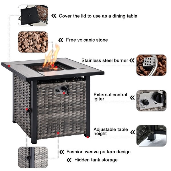 OVIOS Grey Wicker 6piece Patio Furniture Set With Fire Pit