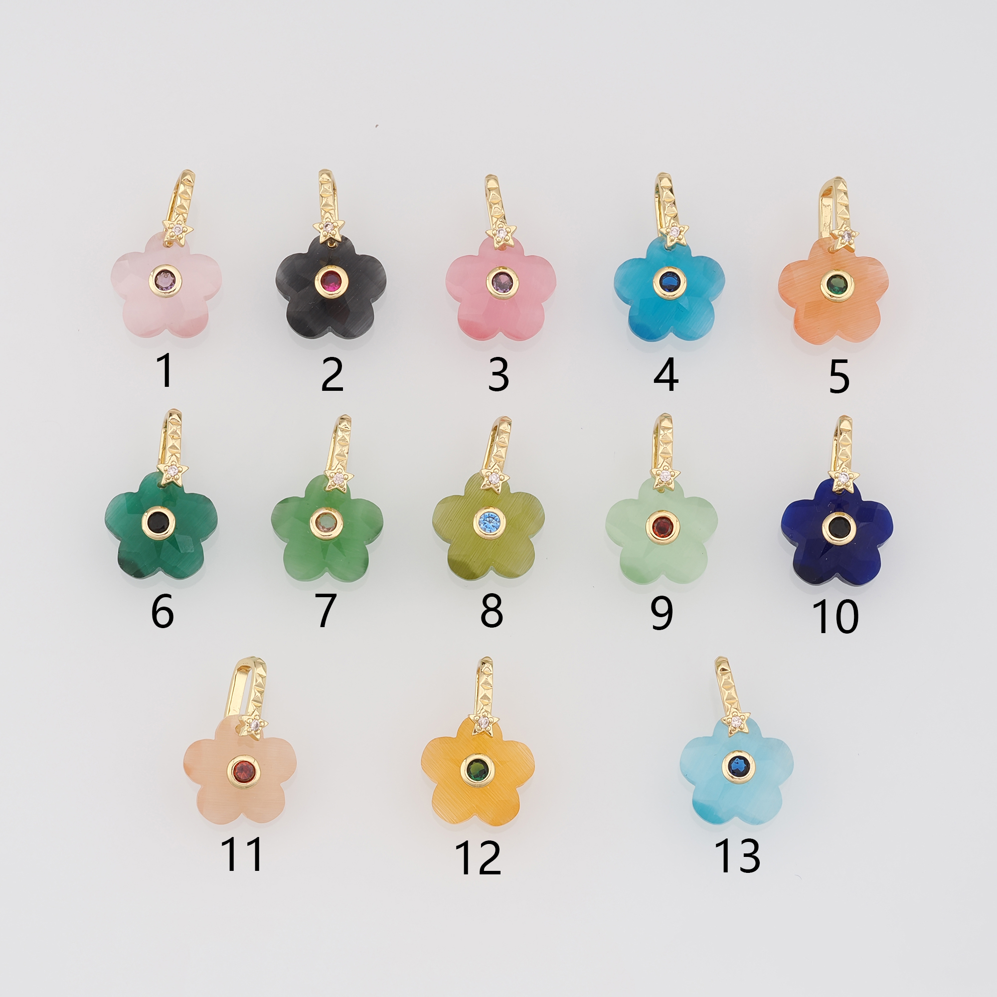 18K Gold Filled Flower Pendant,Natural Stone Flower Charm Earrings Necklace for DIY Jewelry Making Supply