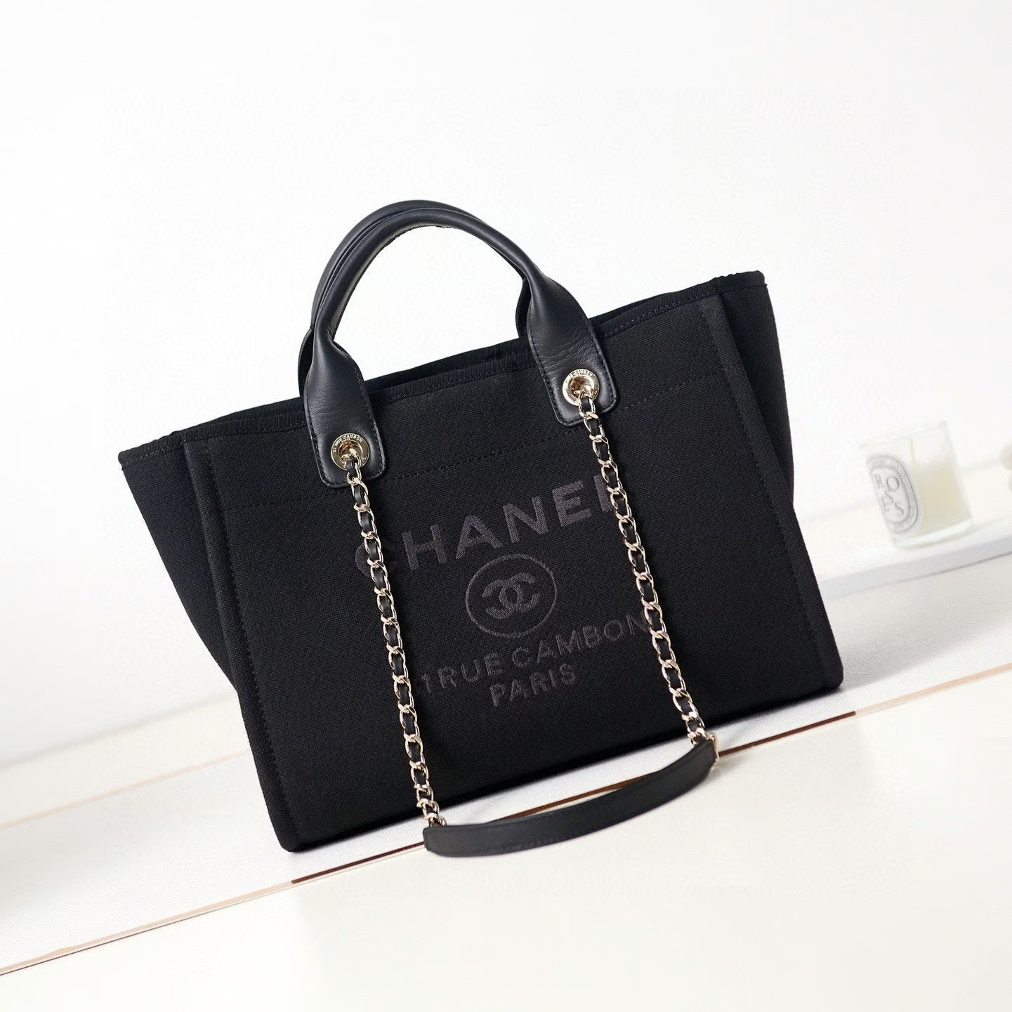 Chanel Deauville Shopping Small Tote Mixed Fabric Calfskin 35Cm Black