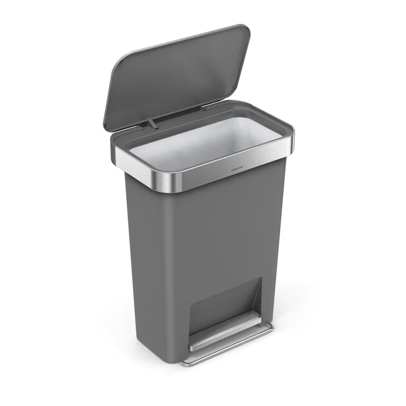 45 Liter / 12 Gallon Rectangular Kitchen Step Trash Can with Soft-Close Lid, Grey Plastic
