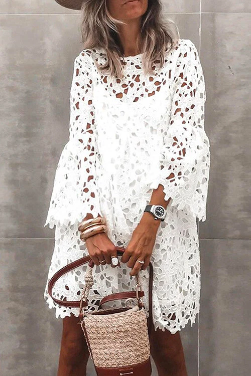 Lace Bell Sleeve Midi DressClistos