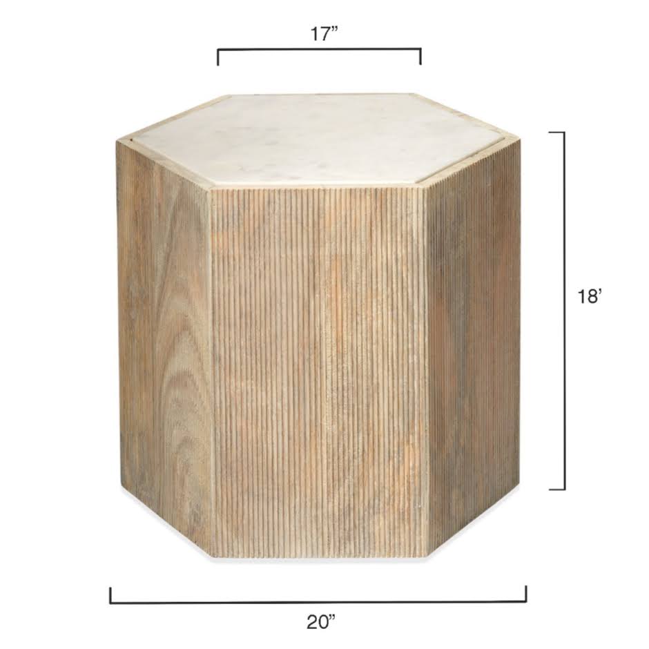 Jamie Young Small Argan Hexagon Table in Natural Wood u0026 White Marble