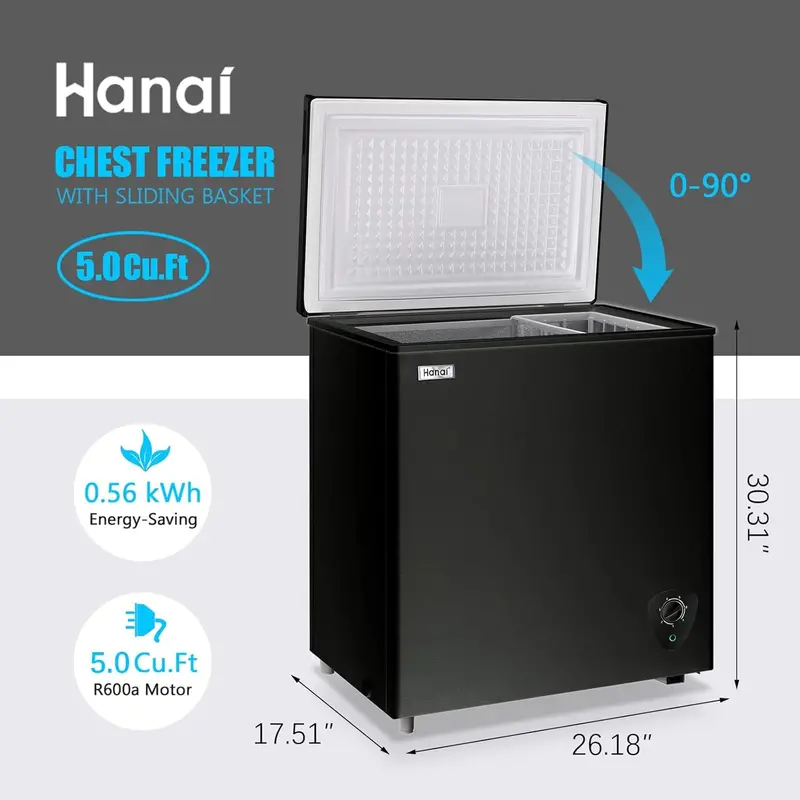 WANAI 5.0 Cu Ft Compact Chest Freezer – Top-Opening Design with Adjustable Thermostat & Energy Efficiency