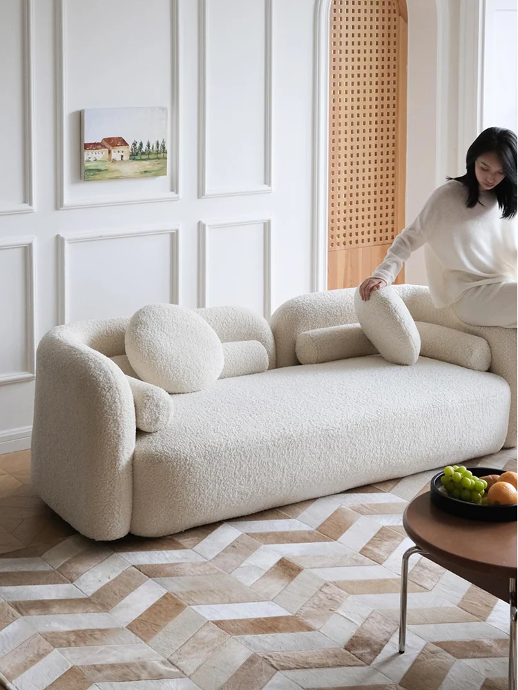CH044 - Gub* Cream White Sofa: Sheepskin, Simple Design, Living Room Seating