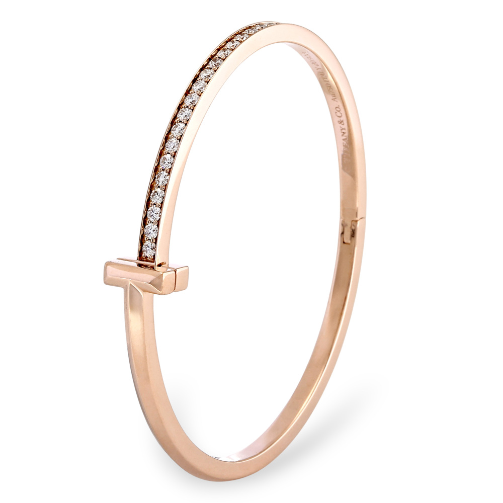 Tiffany & Co. Tiffany T One Hinge Bangle Narrow Model Bracelet 18K Rose Gold Diamond 68315743